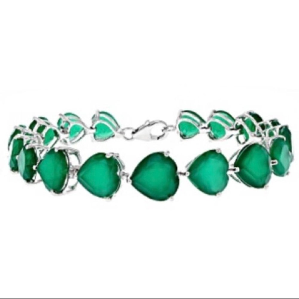 Genuine Green Onyx Sterling‎ Silver Bracelet 42.35ctw, Heart Shaped JTV 8 in New
